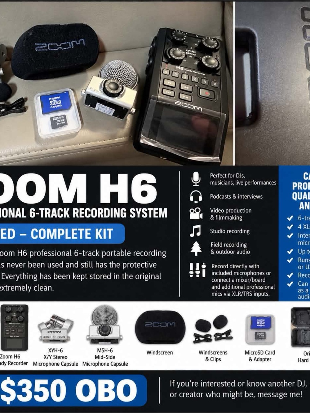 Zoom H6 Portable Recorder Kit - Black and Silver